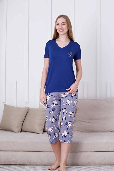 ALİMER Set pijamale pentru femei cu modele florale - Bermude din lycra viscoz...