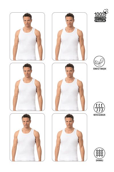 ÖZKAN underwear Özkan 0113 6 Pack Men's Cotton Flexible Soft Ribbed Thick Strap Undershirt