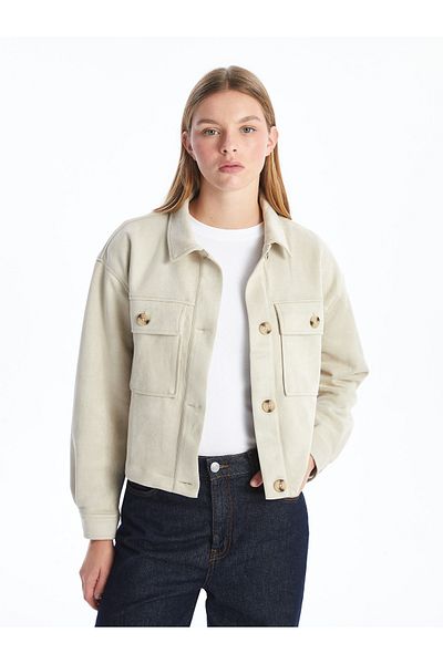 LC Waikiki Shirt Collar Women's Suede Look Jacket