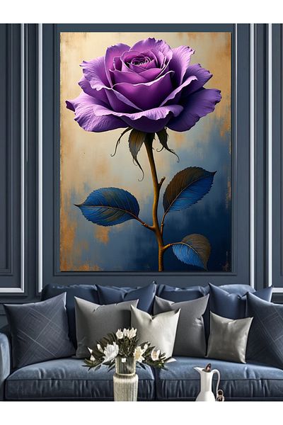 Tablomega Pânză decorativă cu o singură trandafir violet - Lemn MDF