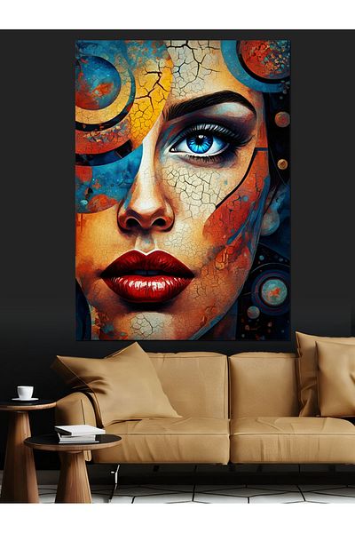 Tablomega Pictură Decorativă Canvas - Lemn MDF Portret Față Femeie Fragmentată