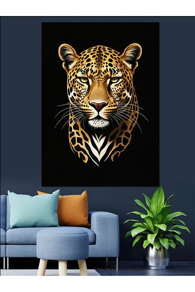 Tablomega Pânză decorativă puternică cu portret de leopard - pictură din lemn MDF