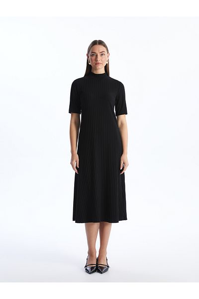 LC Waikiki High Collar Plain Short Sleeve Women's Dress
