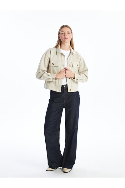 LC Waikiki Shirt Collar Women's Suede Look Jacket