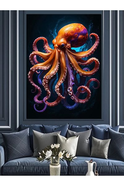 Tablomega Pânză decorativă cu desen de caracatiță colorată - Lemn MDF