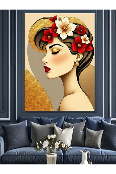 Tablomega Pânză decorativă pentru femei cu coroană de flori - Lemn MDF