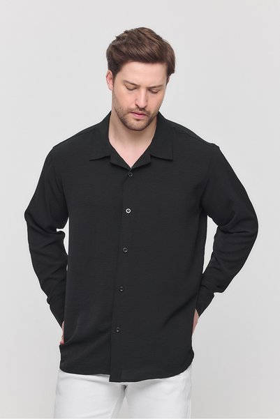 Gray Clothing Erkek Yazlık Gömlek Aerobin Dokulu Oversize Siyah Erkek Gömlek