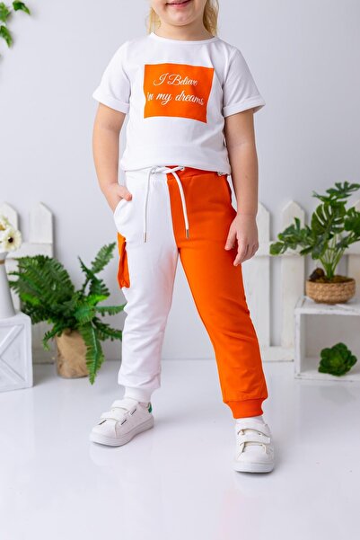 Zeyland Kız Çocuk Renk Bloklu Kargo Cepli Eşofman Altı - Oranj