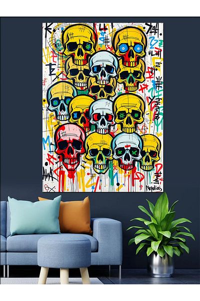 Tablomega Pânză Decorativă Graffiti Skulls - Lemn MDF
