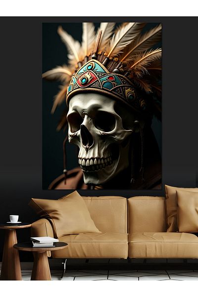 Tablomega Pânză decorativă Tribal Skull Art - Lemn MDF