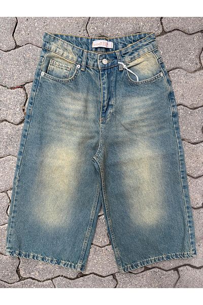 KOTOLOG Unisex Washed φαρδύ κοντό τζιν τζιν φαρδύ σορτς κάτω από το γόνατο