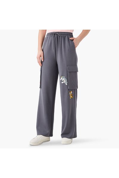 SP Characters Tom and Jerry Print Cargo Jog Pants with Drawstring Closure