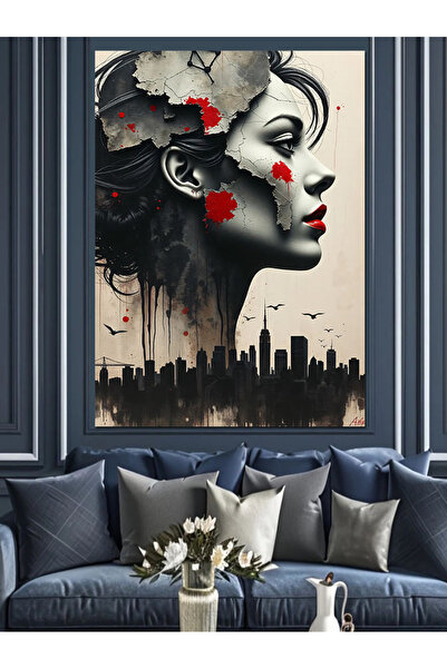 KanvasSepeti Orașul distrus și pictură decorativă în ulei pentru femei, cu te...