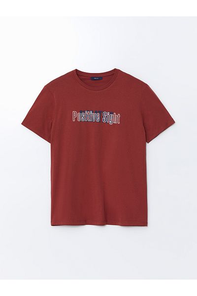 LC Waikiki Męski T-shirt z czesanej bawełny z okrągłym dekoltem i nadrukiem