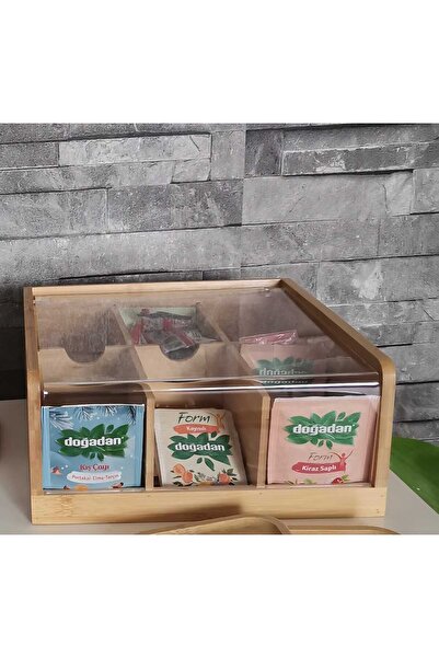 Balsa Grup Balsa bambu 6 gözlü şeffaf çay kutusu