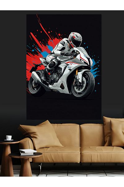 Tablomega Διακοσμητικός καμβάς Fast Racing Motorcycle - Ξύλινος πίνακας MDF