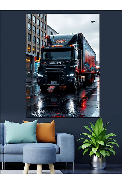 Tablomega Canvas Decorativ Design Black Truck in Rain - Tablou din lemn MDF