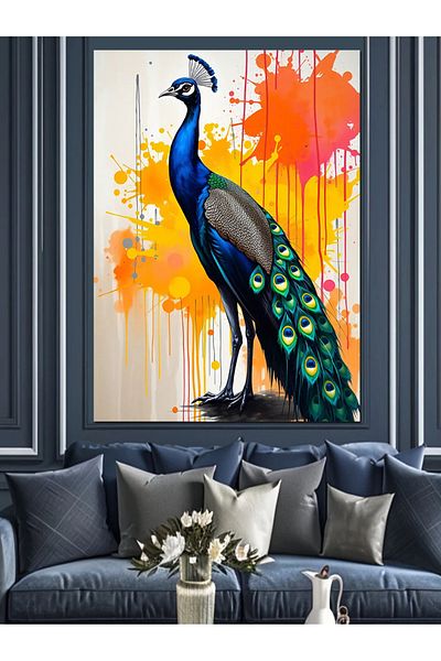 Tablomega Pânză decorativă cu păun colorat - Lemn MDF