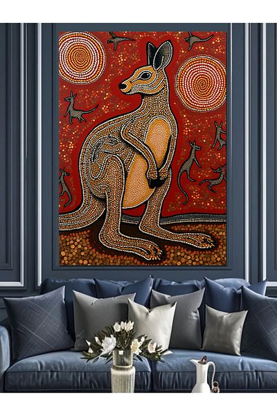 Tablomega Pânză decorativă cu design etnic cangur - pictură din lemn MDF