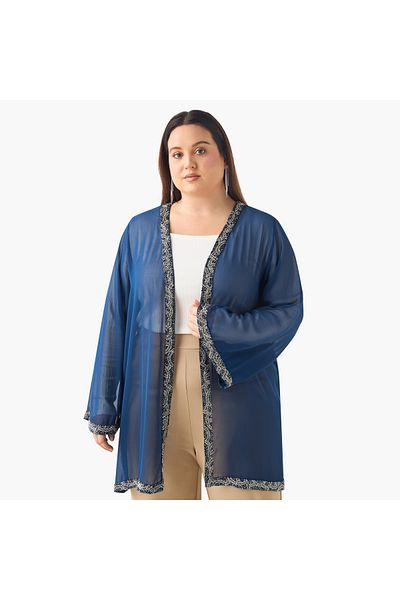 Ulla Popken Plus Size Ulla Popken Embellished Shrug with Long Sleeves