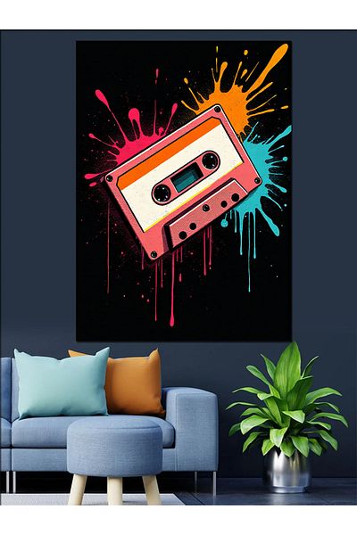 Tablomega Casetă Colorată Graffiti Pânză Decorativă - Lemn MDF Pictură