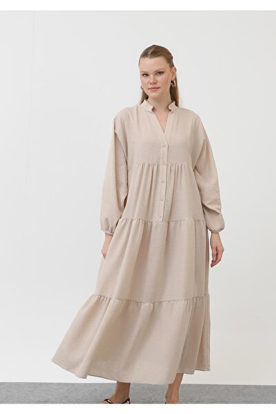 Puane 25Y32171 ELBİSE KOLU LASTİKLİ YARIM DÜĞME KAPAMALI BEJ