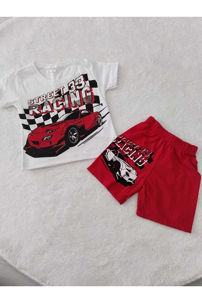 Store Red Car Printed Boys' Short Sleeve Summer Suit