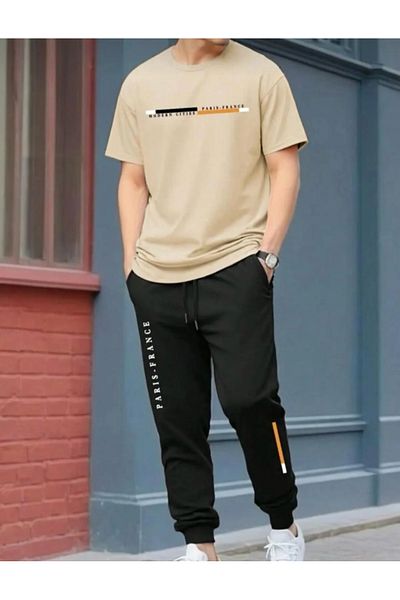 SKYLİGHT White Oversize Paris Design Printed Bicycle T-Shirt - Black Jogger Tracksuit Set