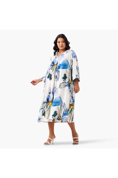 Ulla Popken Flower Print 34 Sleeve Dress