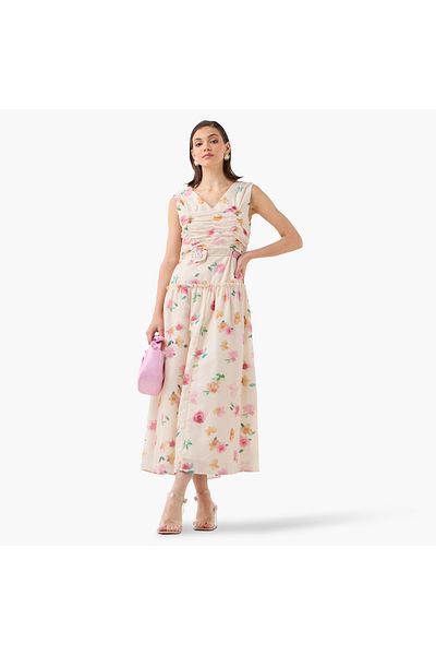 2Xtremz 2Xtremz All-Over Floral Print Sleeveless A-line Dress