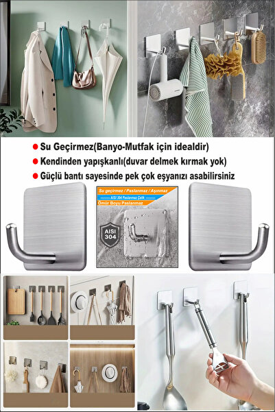 CGS Home 2'li Kendinden Yapışkanlı Paslanmaz Banyo Askısı / Mutfak Askısı / Havlu Askısı / Havluluk
