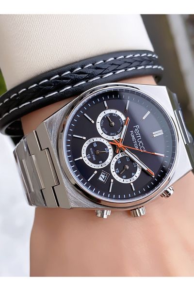 Ferrucci Brand Silver Color Steel Cord Inner Functions Active Steel Men's Wristwatch - with Bracelet Gift