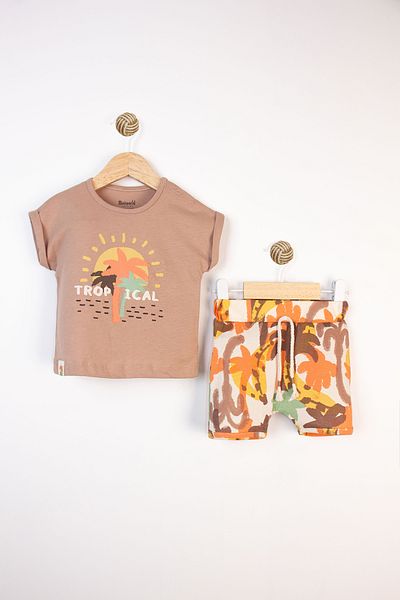 Miniworld Summer Tropical Pattern Printed Short Sleeve Shorts 2-Piece Baby Girl Set