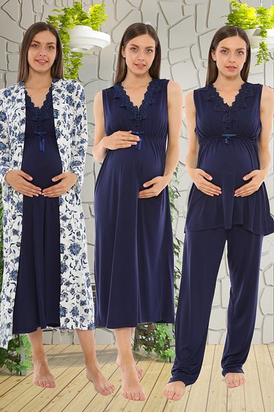 Effort Pijama مجموعة الأمومة Lohusahamile باللون الأزرق الداكن مكونة من 4 قطع