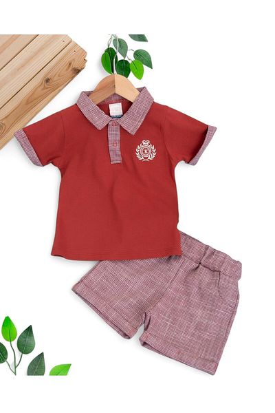 VOY KİDS Baby Boy Summer Polo with Embroidered Plaid Shorts 2 Stylish Sets