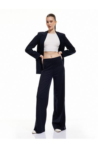 Koton New Season Viscose Straight Wide Leg Trousers with Stripes on the Sides