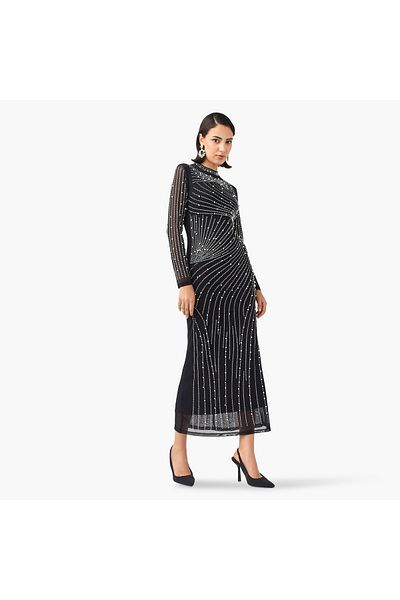 2Xtremz 2Xtremz Mesh Embellished Dress with Long Sleeves and High Neck
