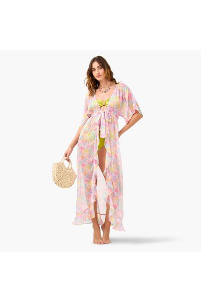 FAV All-Over Floral Print Cover-Up with Tie-Ups and Shirred Detail