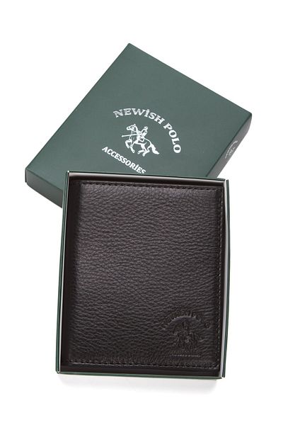 Newish Polo Men's Genuine Leather Card Holder and Wallet - Black