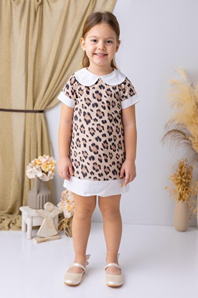 Zeyland Girl's Baby Collar Leopard Patterned Chiffon Dress - Leopard Patterned