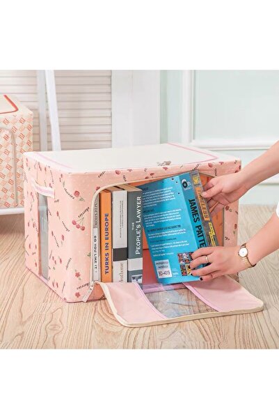 Flippy Foldable Storage Box 66L, Oxford Fabric, 50x40x33 cm, Cherry Print, Pink