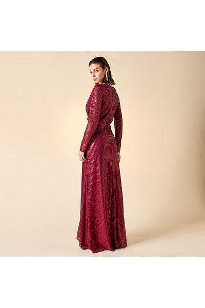 2Xtremz 2Xtremz Sequin Embellished Maxi Dress with V-neck and Long Sleeves