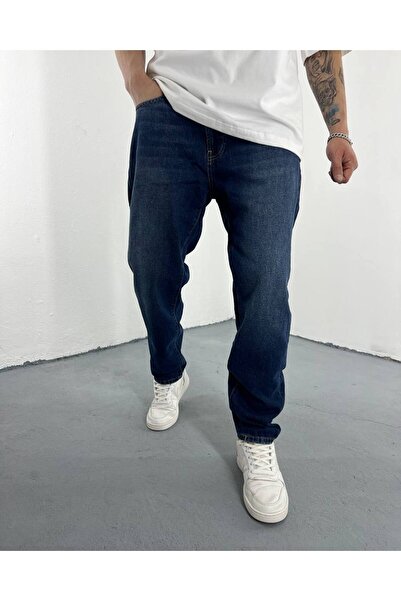 Lacivert Taşlamalı Boyfriend Jean