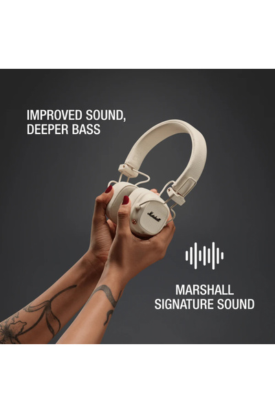 Marshall Marshall Major V Wireless Headphones, 100H Playtime, Wireless Charging – Cream