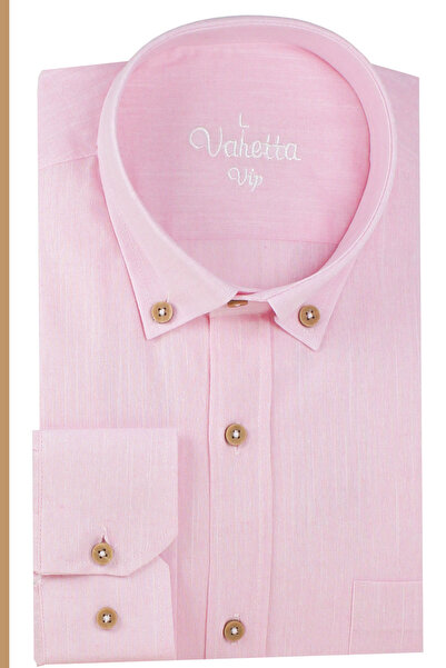 Varetta Erkek Pembe Uzun Kollu Keten Efektli Cepli Pamuklu Gömlek