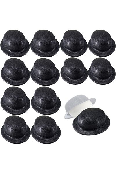 Skygo Black Color Glitter Bowler Round Party Hat 12 Pieces