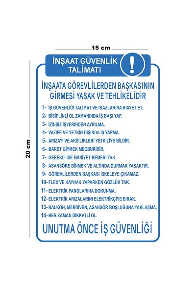 Lucena Metal Construction Safety Instruction 15 cm X 20 cm Warning Sign Direction Sign
