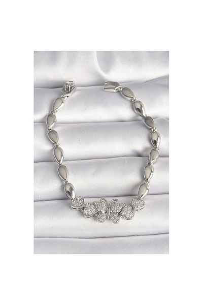 Skygo Brass Silver Color Zircon Stone Butterfly Figure Drop Chain Model Women's Bracelet - Tj-Bb6841
