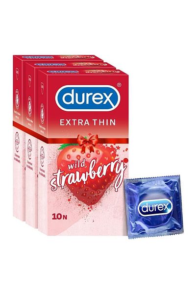 Durex Extra Thin Wild Strawberry Flavoured Condoms For Men -10s (Pack of 3)