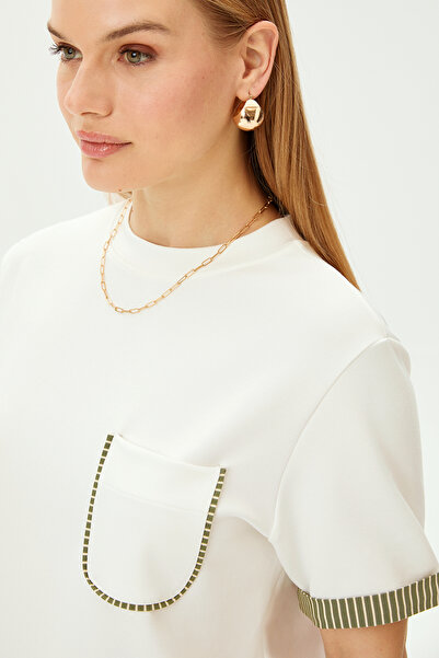 Allyco Πλεκτό μπλουζάκι με λεπτομέρεια τσέπης Crew Neck με ριγέ άνετη εφαρμογή